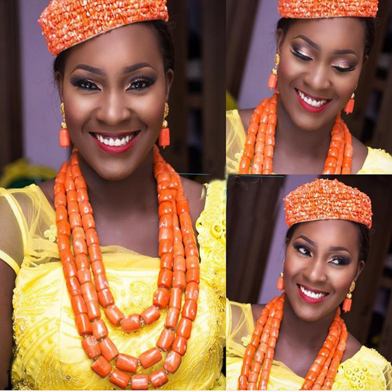 African Coral Beads Bridal Jewelry Set Nigerian Wedding Orange Or Red Jewellery Set For Women Necklace Set Dubai Gold Balls Set