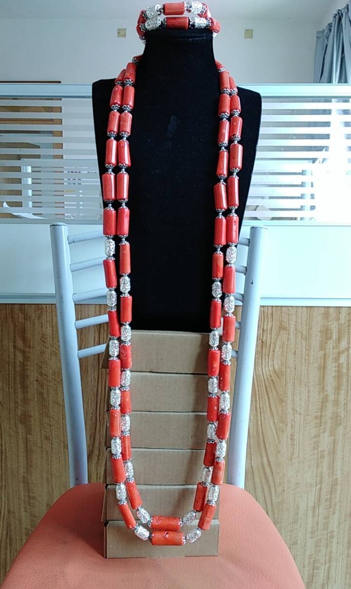 African Coral Beads Bridal Jewelry Set Nigerian Wedding Orange Or Red Jewellery Set For Women Necklace Set Dubai Gold Balls Set