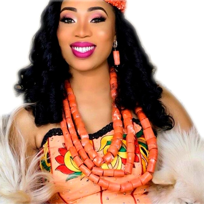 African Coral Beads Bridal Jewelry Set Nigerian Wedding Orange Or Red Jewellery Set For Women Necklace Set Dubai Gold Balls Set