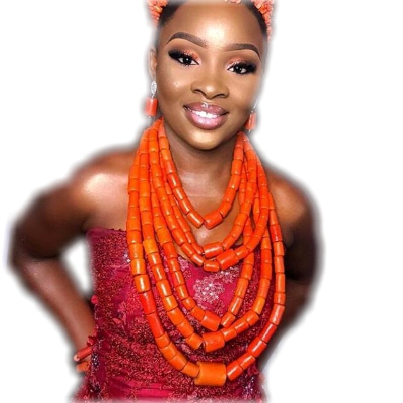 African Coral Beads Bridal Jewelry Set Nigerian Wedding Orange Or Red Jewellery Set For Women Necklace Set Dubai Gold Balls Set