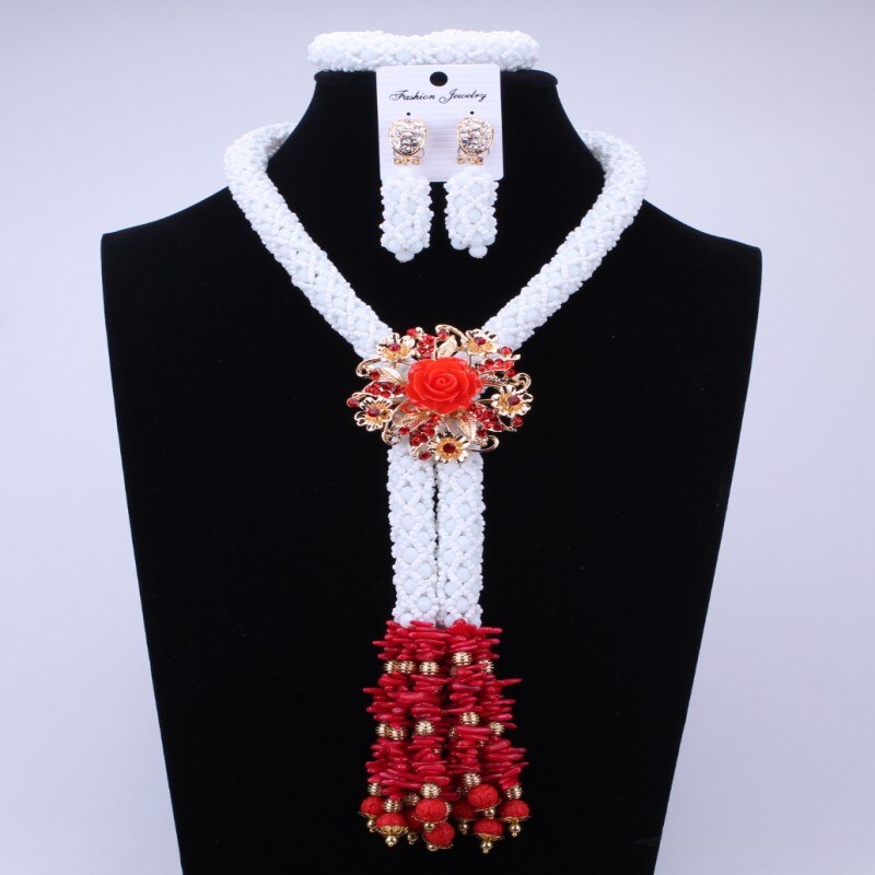 African Coral Beads Bridal Jewelry Set Nigerian Wedding Orange Or Red Jewellery Set For Women Necklace Set Dubai Gold Balls Set