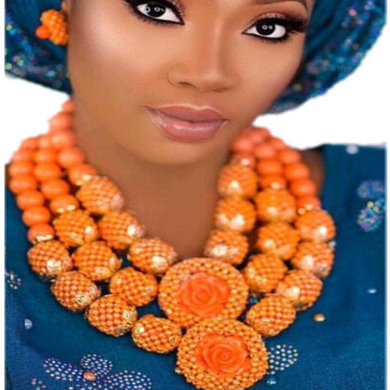 African Coral Beads Bridal Jewelry Set Nigerian Wedding Orange Or Red Jewellery Set For Women Necklace Set Dubai Gold Balls Set