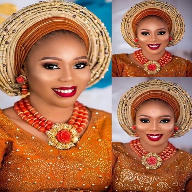 African Coral Beads Bridal Jewelry Set Nigerian Wedding Orange Or Red Jewellery Set For Women Necklace Set Dubai Gold Balls Set