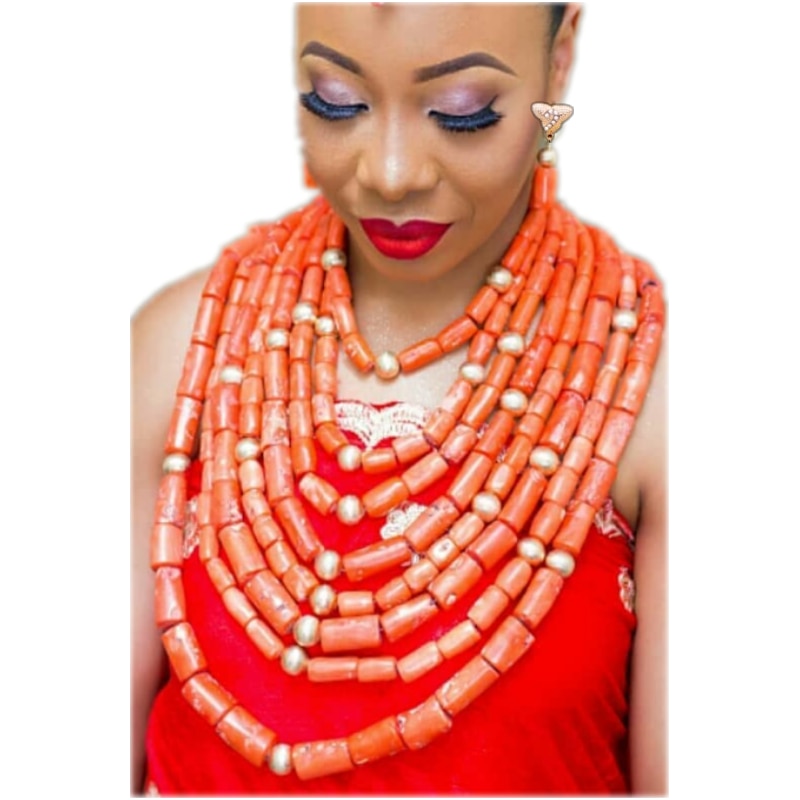 URORU Bridal Jewelry Set Earrings Necklace Bracelets African Nigerian Original Coral Beads Jewelry Set For Women Turkish Wedding