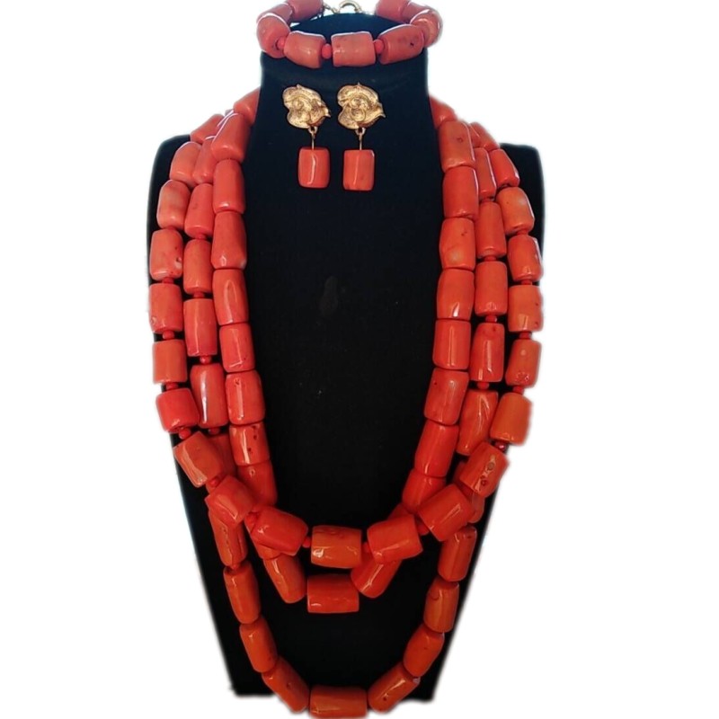 URORU Bridal Jewelry Set Earrings Necklace Bracelets African Nigerian Original Coral Beads Jewelry Set For Women Turkish Wedding