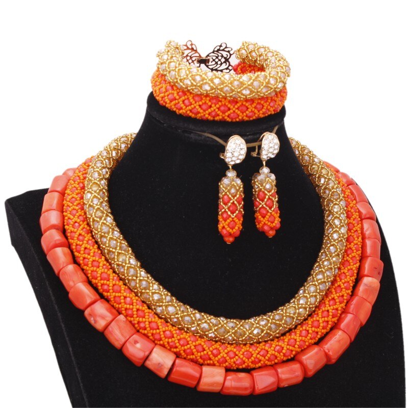 URORU Bridal Jewelry Set Earrings Necklace Bracelets African Nigerian Original Coral Beads Jewelry Set For Women Turkish Wedding