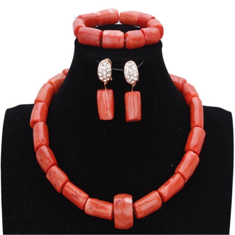 URORU Bridal Jewelry Set Earrings Necklace Bracelets African Nigerian Original Coral Beads Jewelry Set For Women Turkish Wedding