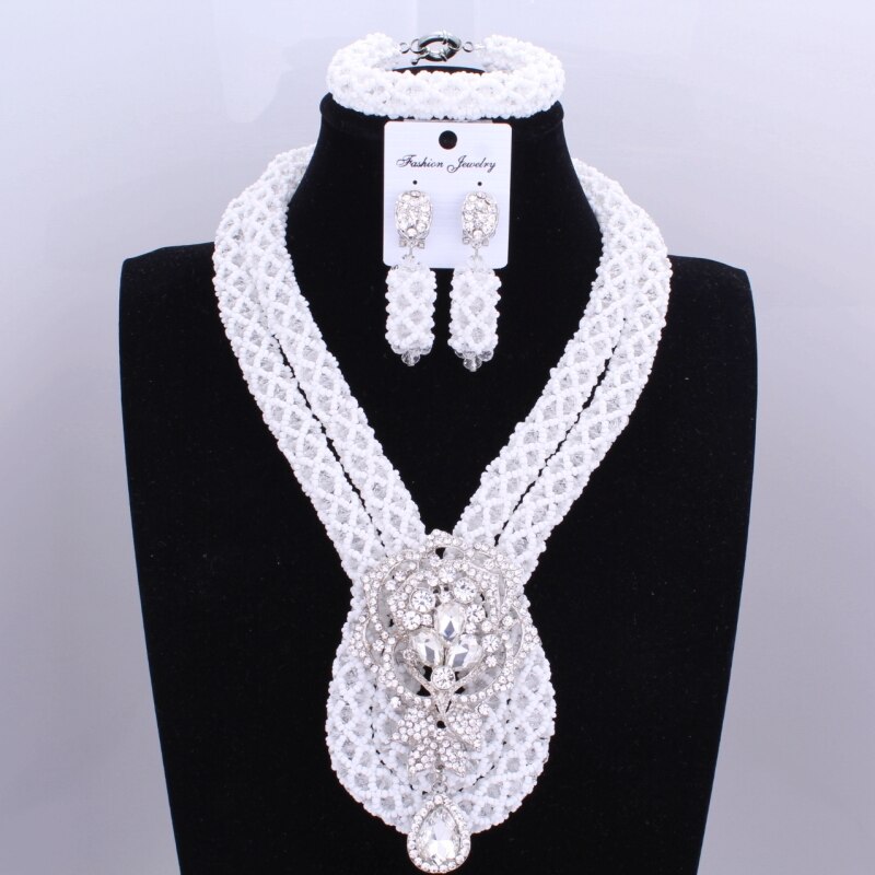 Romantic Gold And White Costume Jewelry Set Long Design Nigerian African Wedding Beads Jewelry Set Sexy Beads For Brides 2017