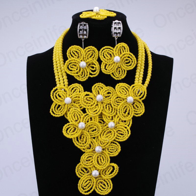 Romantic Gold And White Costume Jewelry Set Long Design Nigerian African Wedding Beads Jewelry Set Sexy Beads For Brides 2017