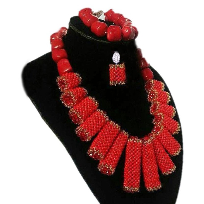 Dudo Jewelry Set For Nigerian Wedding Luxury African Coral Beads Jewelry Set 6 Layers Bridal Jewellery Set Indian Free Ship 2019