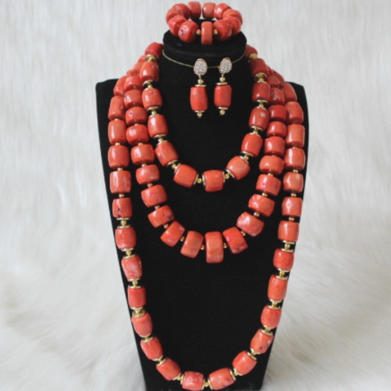 Dudo Jewelry Set For Nigerian Wedding Luxury African Coral Beads Jewelry Set 6 Layers Bridal Jewellery Set Indian Free Ship 2019