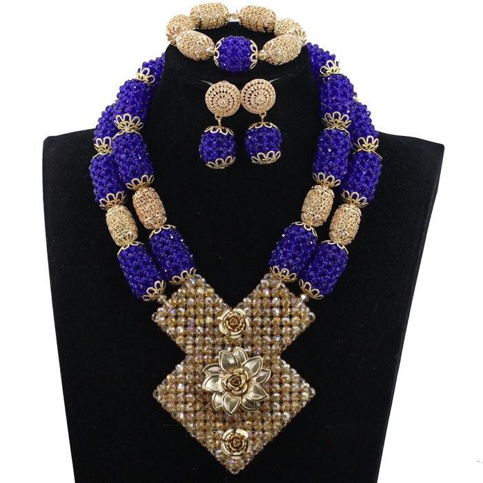 Bright Yellow Crystal African Wedding Jewelry Sets Nigerian Gold Bead Pendant Necklace Bride Jewelry Set Handmade Jewelry CD1101