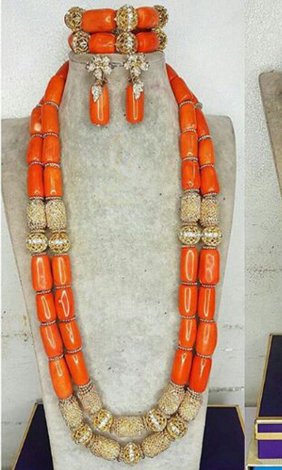 Fashion Red Gold Nigerian Wedding Costume Jewelry Sets for Women African Coral Beads Bridal Party Necklace Earrings Set CNR786