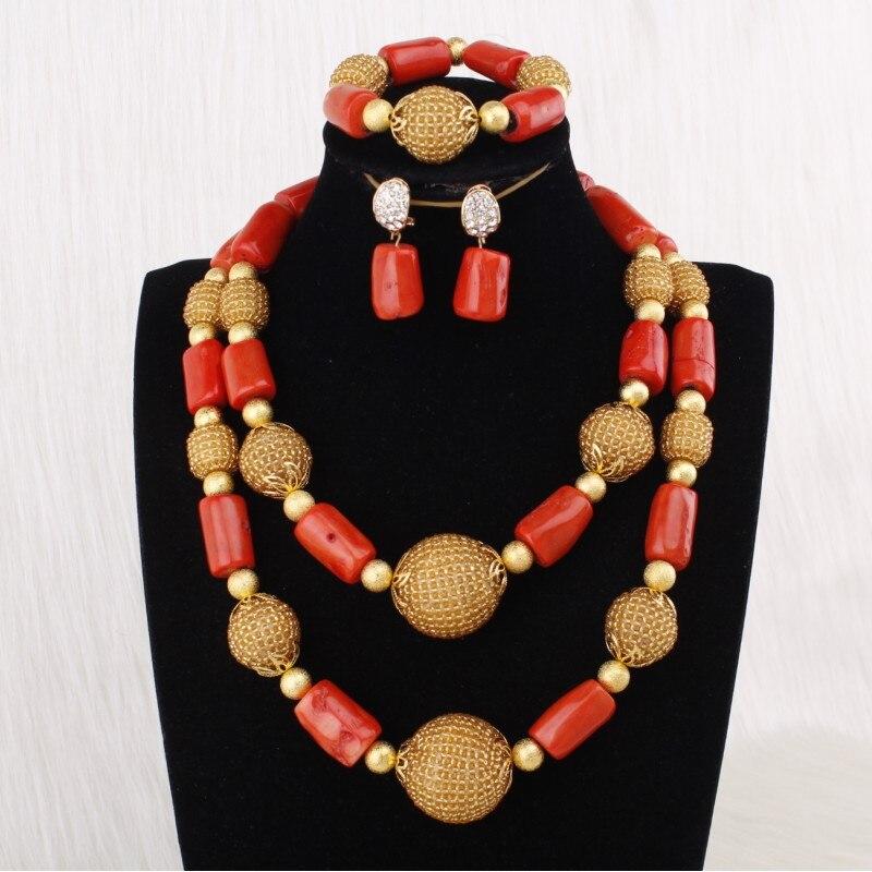 4ujewelry Choker Jewelry Set Genuine Coral Beads Necklace Jewelry 3 Layers Women Big Edo Bridal Jewellery Set Free Shipping New