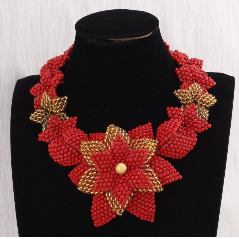 4ujewelry Choker Jewelry Set Genuine Coral Beads Necklace Jewelry 3 Layers Women Big Edo Bridal Jewellery Set Free Shipping New