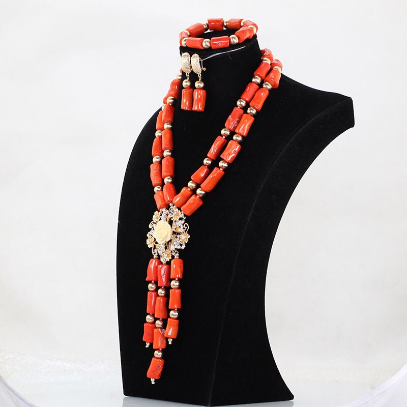 Fantastic Original Coral Beads Jewelry Set for Women African Party Wedding Engagement Real Coral Bead Necklace Set CNR200