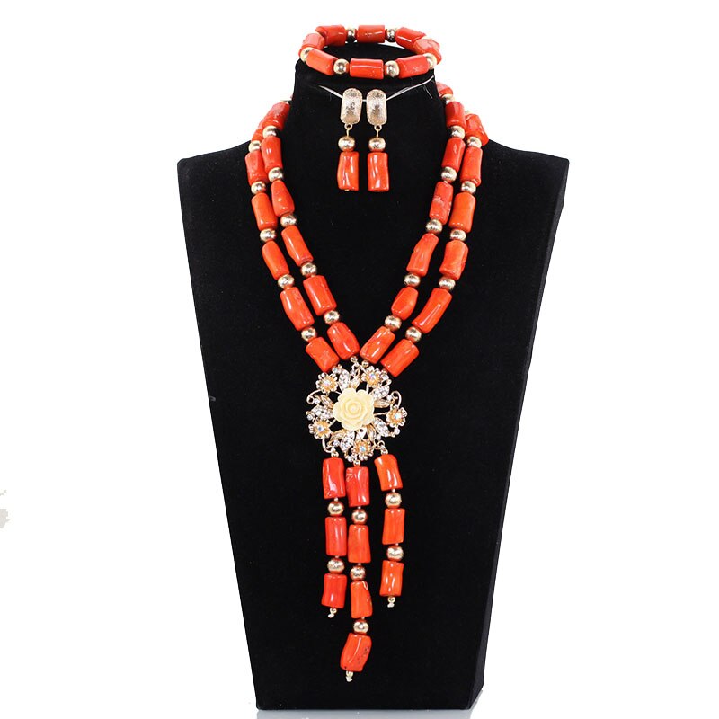 Fantastic Original Coral Beads Jewelry Set for Women African Party Wedding Engagement Real Coral Bead Necklace Set CNR200