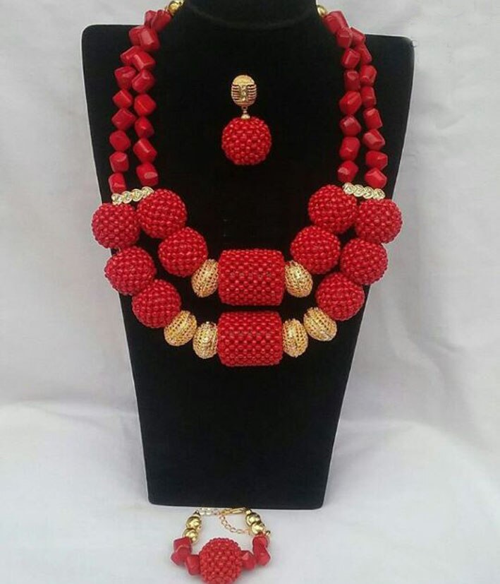 Fantastic Original Coral Beads Jewelry Set for Women African Party Wedding Engagement Real Coral Bead Necklace Set CNR200