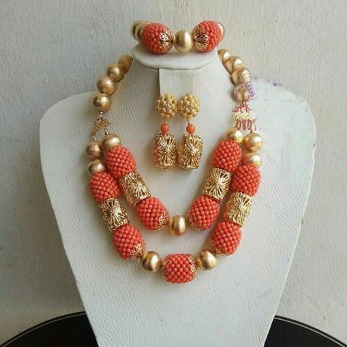 Fantastic Original Coral Beads Jewelry Set for Women African Party Wedding Engagement Real Coral Bead Necklace Set CNR200