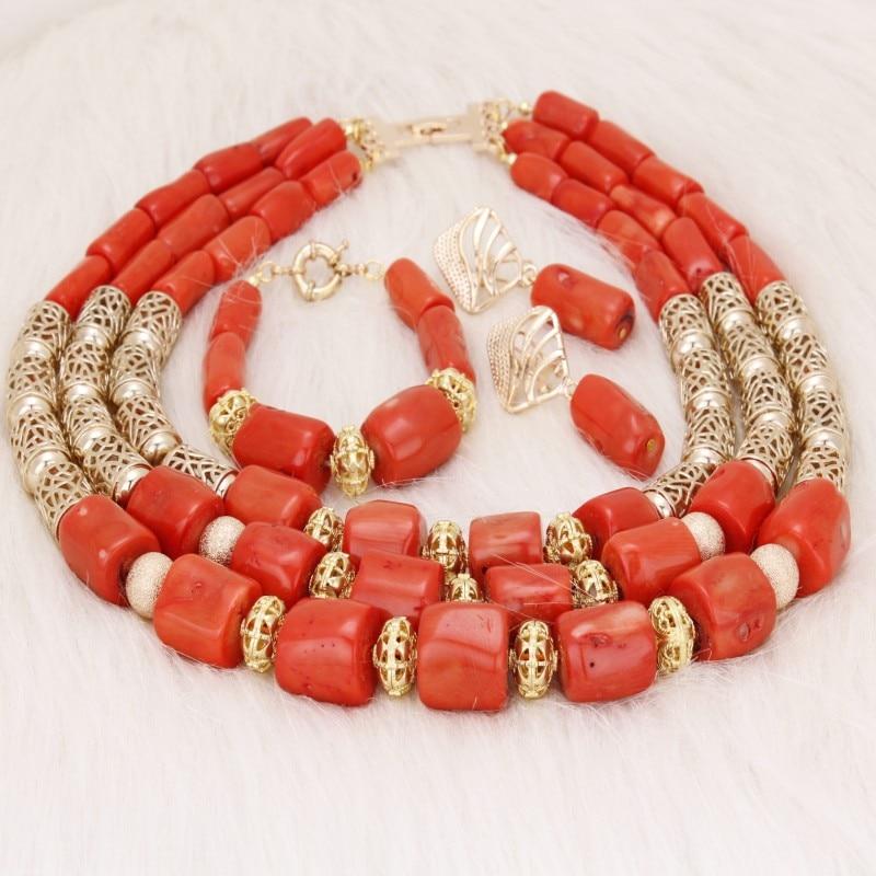 Dudo Luxury Multi Layers Bridal Jewelry Set African Genunine Coral Beads Nigerian Wedding Jewelry Set Big Celebrity Party Gift