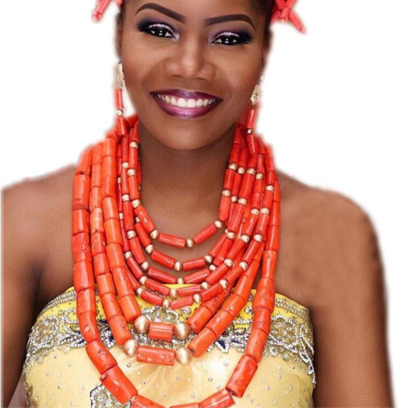 Dudo Luxury Multi Layers Bridal Jewelry Set African Genunine Coral Beads Nigerian Wedding Jewelry Set Big Celebrity Party Gift