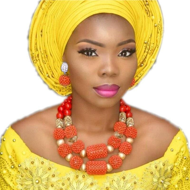 Dudo Jewelry Nature Orange African Bridal Coral beads Jewelry Set For Nigerian Women 5 Layers Jewellery Set Free Shipping 2018