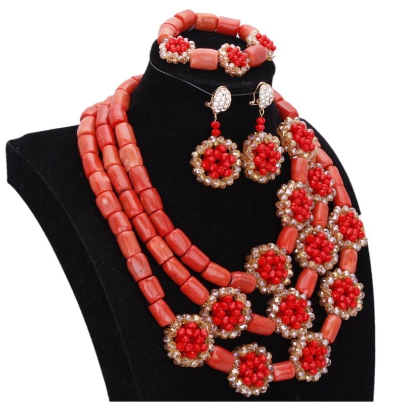 Dudo Jewelry Nature Orange African Bridal Coral beads Jewelry Set For Nigerian Women 5 Layers Jewellery Set Free Shipping 2018