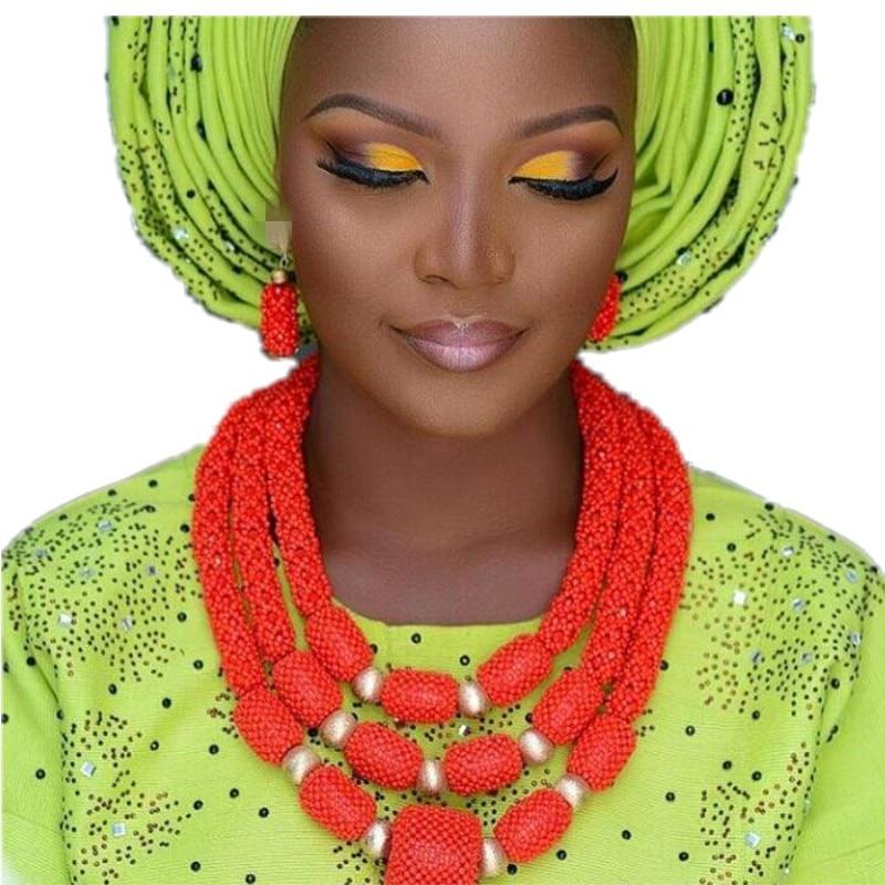 Dudo Jewelry Nature Orange African Bridal Coral beads Jewelry Set For Nigerian Women 5 Layers Jewellery Set Free Shipping 2018