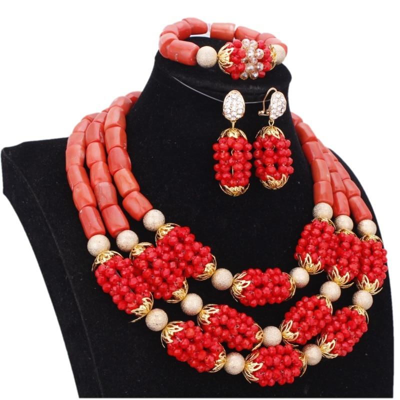 Dudo Jewelry Nature Orange African Bridal Coral beads Jewelry Set For Nigerian Women 5 Layers Jewellery Set Free Shipping 2018