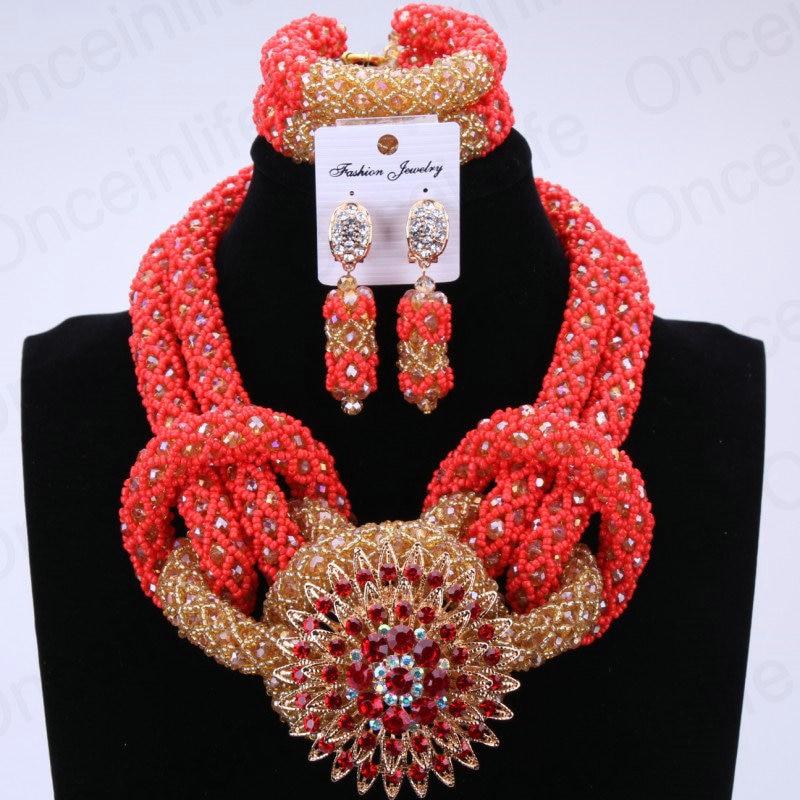 Dudo Jewelry Nature Orange African Bridal Coral beads Jewelry Set For Nigerian Women 5 Layers Jewellery Set Free Shipping 2018