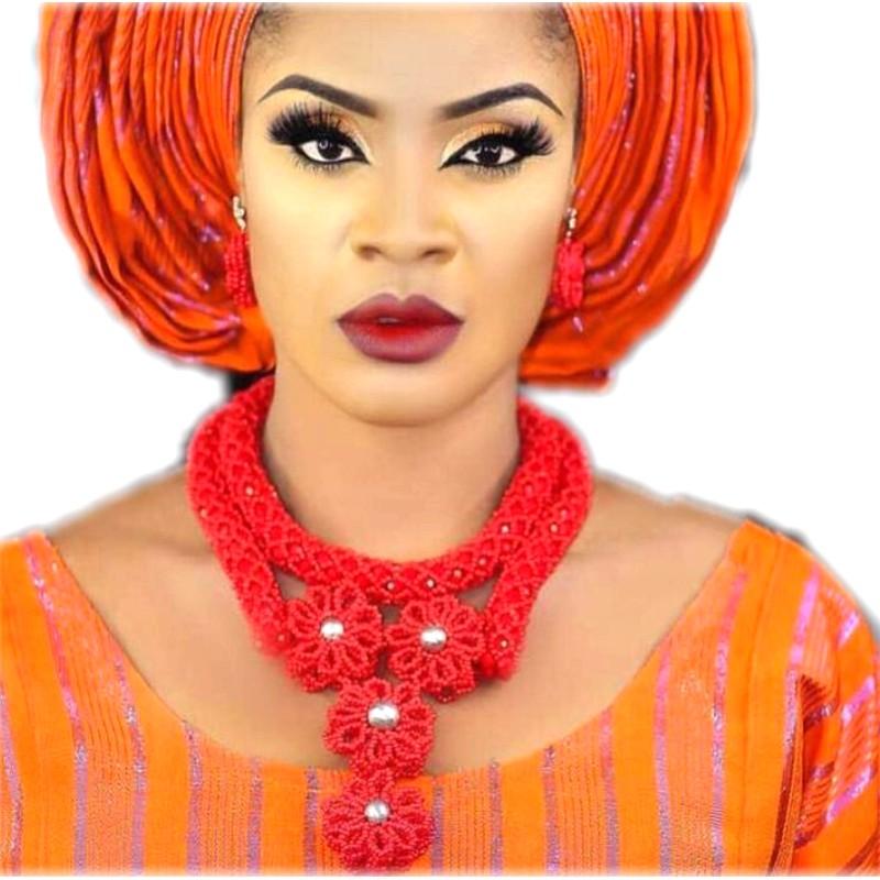 Dudo Jewelry Nature Orange African Bridal Coral beads Jewelry Set For Nigerian Women 5 Layers Jewellery Set Free Shipping 2018