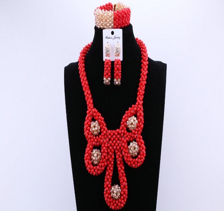 Dudo Jewelry Nature Orange African Bridal Coral beads Jewelry Set For Nigerian Women 5 Layers Jewellery Set Free Shipping 2018