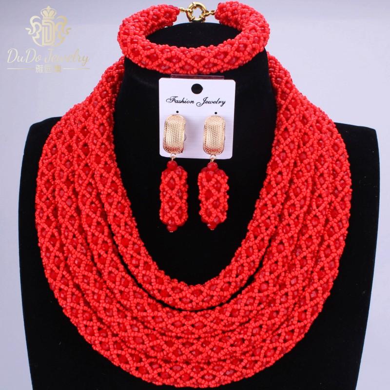 Dudo Jewelry Nature Orange African Bridal Coral beads Jewelry Set For Nigerian Women 5 Layers Jewellery Set Free Shipping 2018