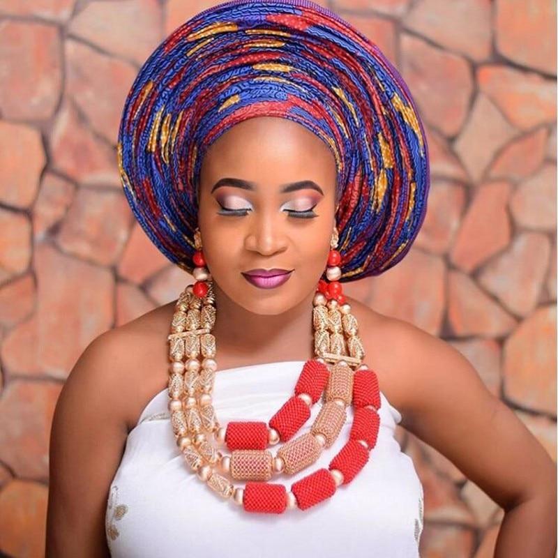 Dudo Jewelry Nature Orange African Bridal Coral beads Jewelry Set For Nigerian Women 5 Layers Jewellery Set Free Shipping 2018