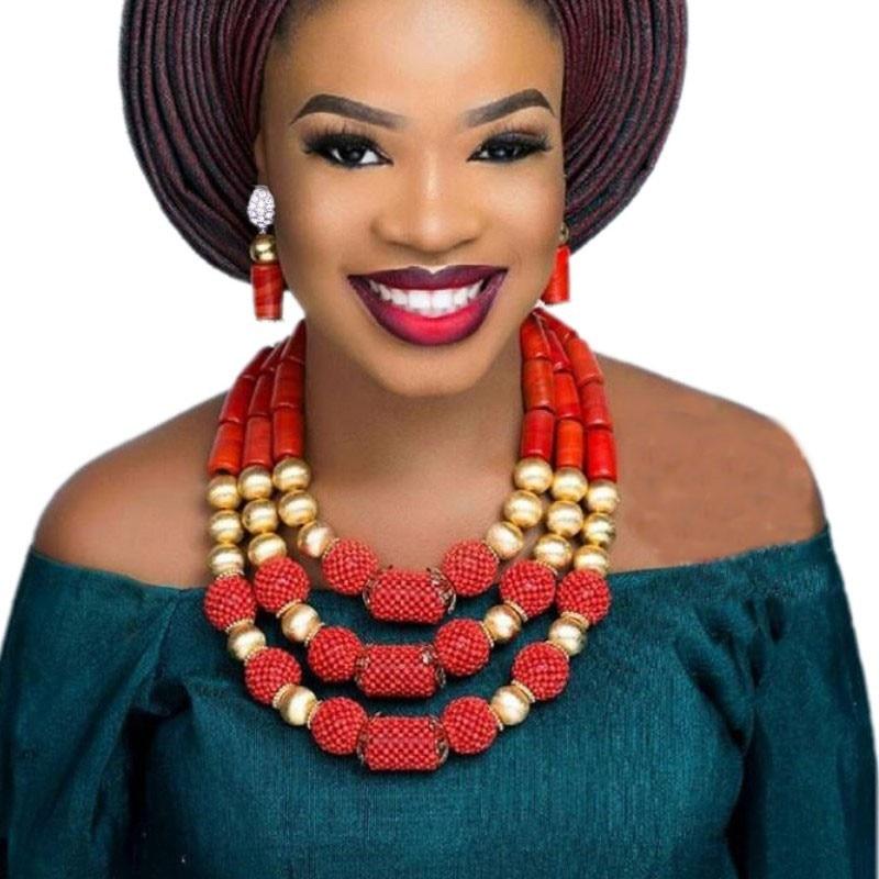 Dudo Jewelry Nature Orange African Bridal Coral beads Jewelry Set For Nigerian Women 5 Layers Jewellery Set Free Shipping 2018