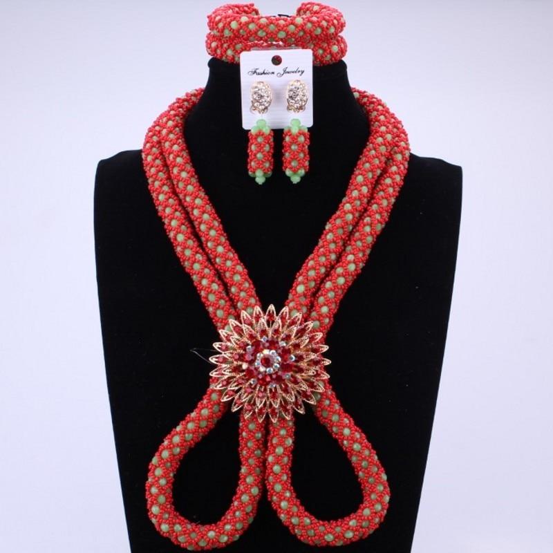 Dudo Jewelry Nature Orange African Bridal Coral beads Jewelry Set For Nigerian Women 5 Layers Jewellery Set Free Shipping 2018