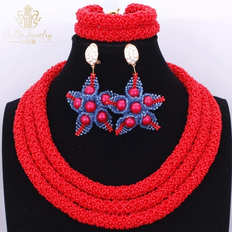 Dudo Jewelry Nature Orange African Bridal Coral beads Jewelry Set For Nigerian Women 5 Layers Jewellery Set Free Shipping 2018