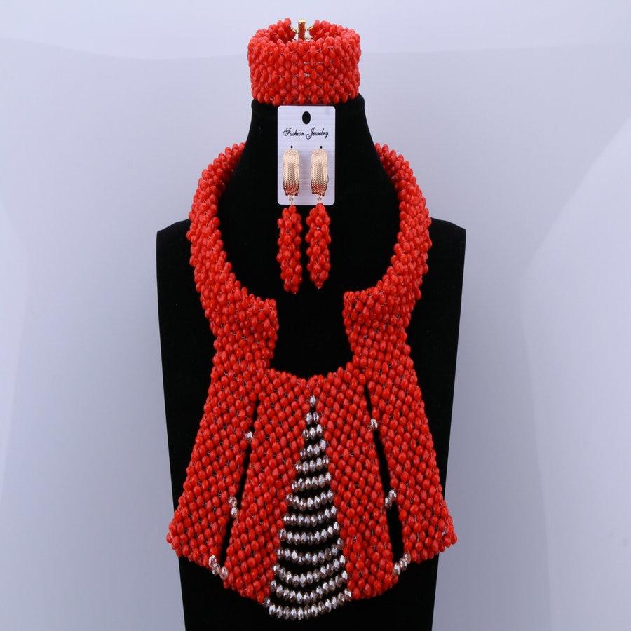 Dudo Jewelry Nature Orange African Bridal Coral beads Jewelry Set For Nigerian Women 5 Layers Jewellery Set Free Shipping 2018