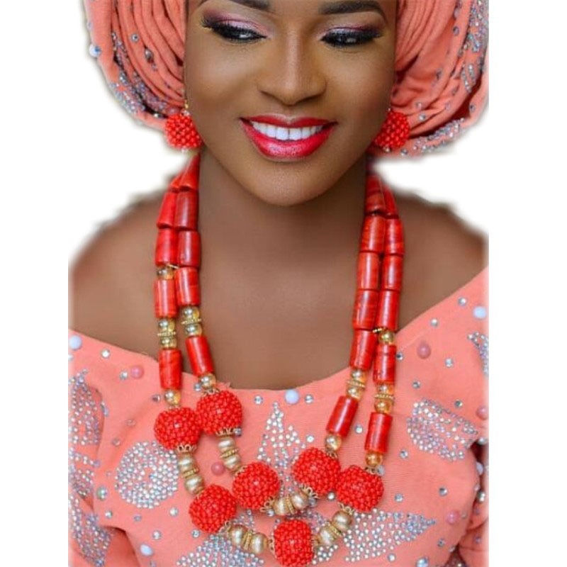 Dudo Jewelry Nature Orange African Bridal Coral beads Jewelry Set For Nigerian Women 5 Layers Jewellery Set Free Shipping 2018