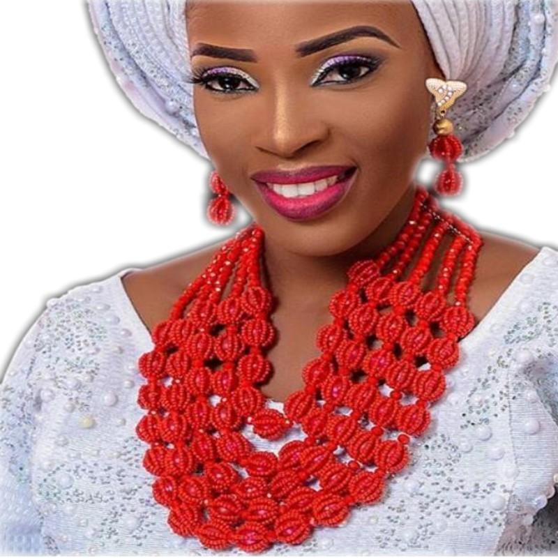 Dudo Jewelry Nature Orange African Bridal Coral beads Jewelry Set For Nigerian Women 5 Layers Jewellery Set Free Shipping 2018