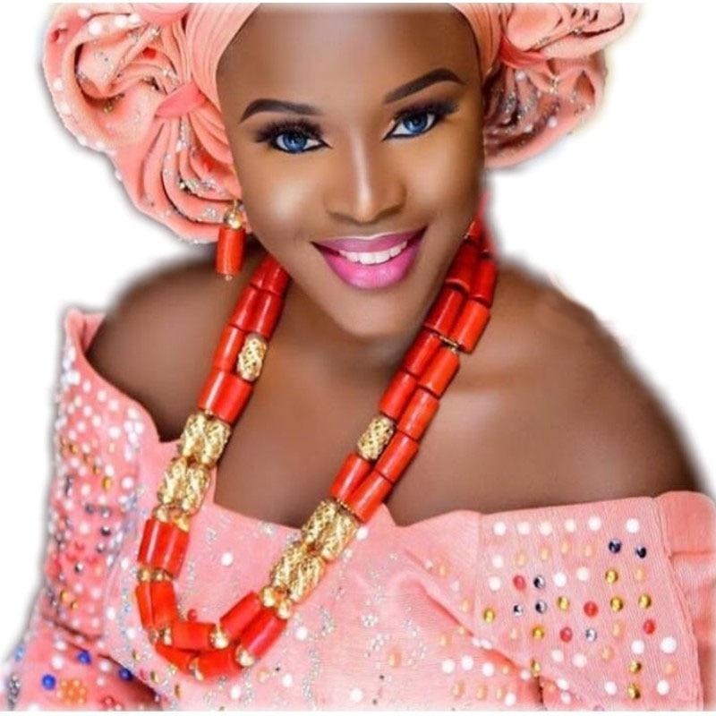 Dudo Jewelry Nature Orange African Bridal Coral beads Jewelry Set For Nigerian Women 5 Layers Jewellery Set Free Shipping 2018