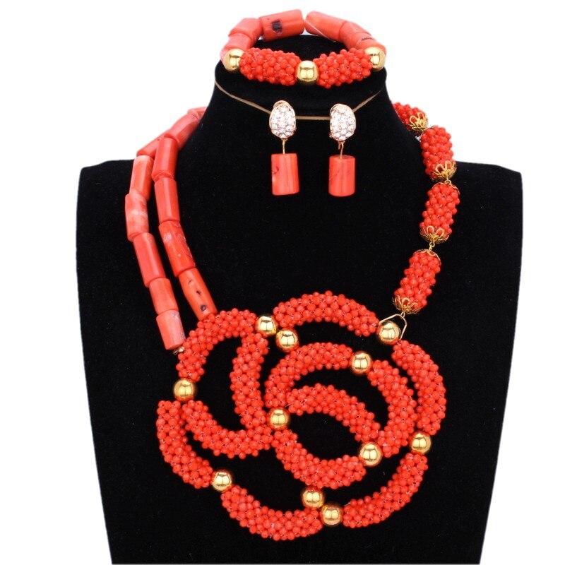 Dudo Necklace Earrings Set 100% Original Coral Beads Jewelry Set 3 Layers New Design Bridal Jewellery Set African Nigerian Set