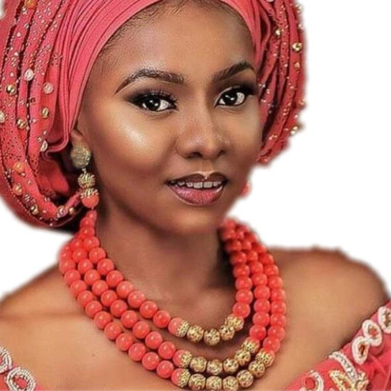 Dudo Necklace Earrings Set 100% Original Coral Beads Jewelry Set 3 Layers New Design Bridal Jewellery Set African Nigerian Set