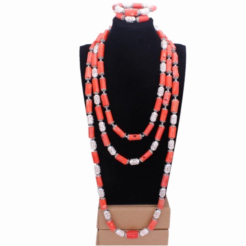 Dudo Necklace Earrings Set 100% Original Coral Beads Jewelry Set 3 Layers New Design Bridal Jewellery Set African Nigerian Set