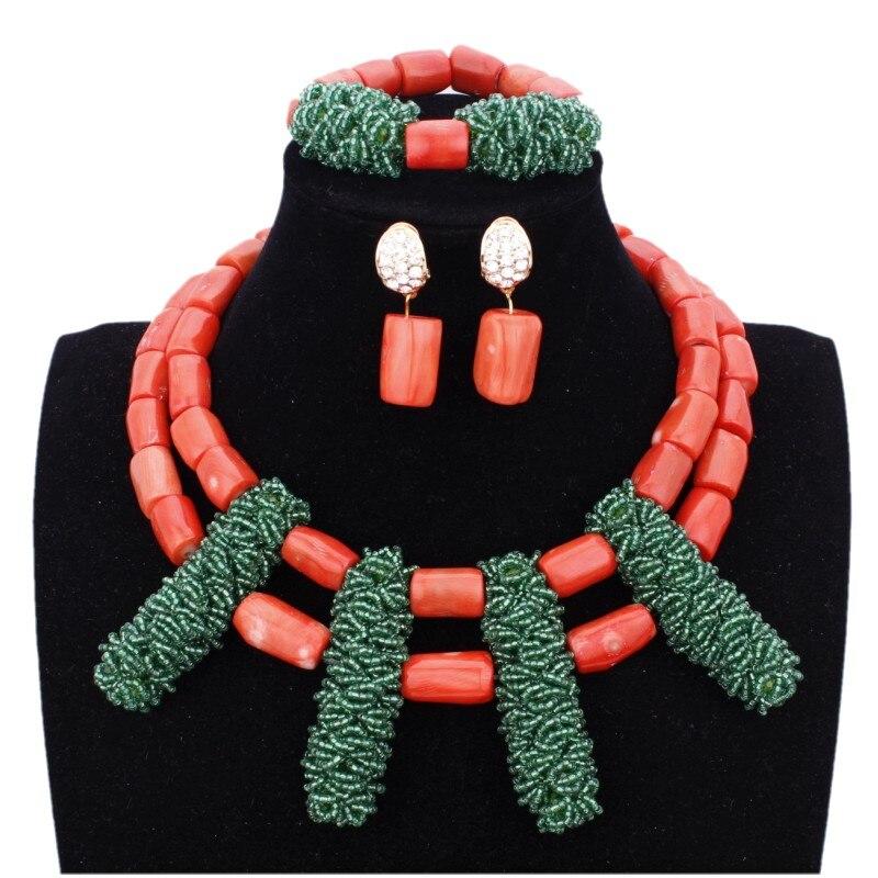 Dudo Necklace Earrings Set 100% Original Coral Beads Jewelry Set 3 Layers New Design Bridal Jewellery Set African Nigerian Set