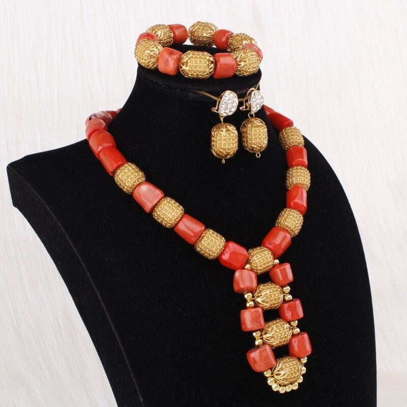 Dudo Necklace Earrings Set 100% Original Coral Beads Jewelry Set 3 Layers New Design Bridal Jewellery Set African Nigerian Set