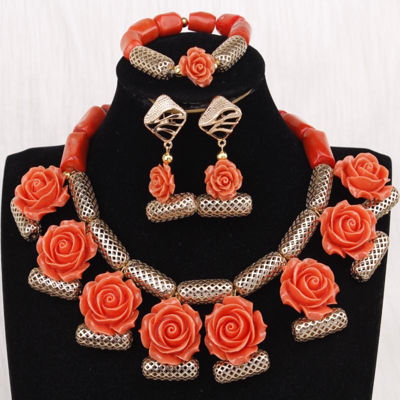 Dudo Necklace Earrings Set 100% Original Coral Beads Jewelry Set 3 Layers New Design Bridal Jewellery Set African Nigerian Set