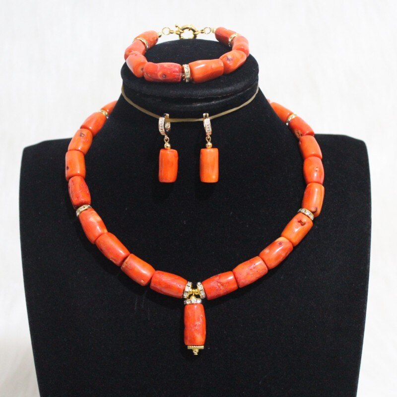 4UJewelry One Row Choker Coral Beads Jewelry Set Including Bracelelt +Earrings +Necklace Orange / Red / White Color Bridal Set