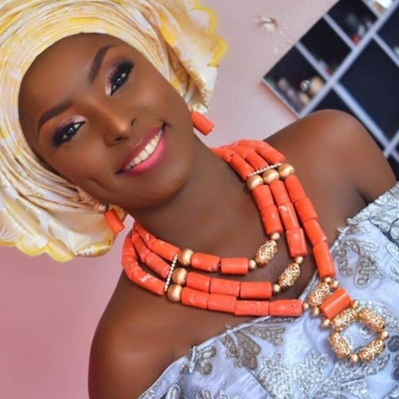 Fashion African Nigerian Wedding Necklace Earrings Bracelet Big Size Orange Coral Beads Jewelry Set For Women Free Shipping