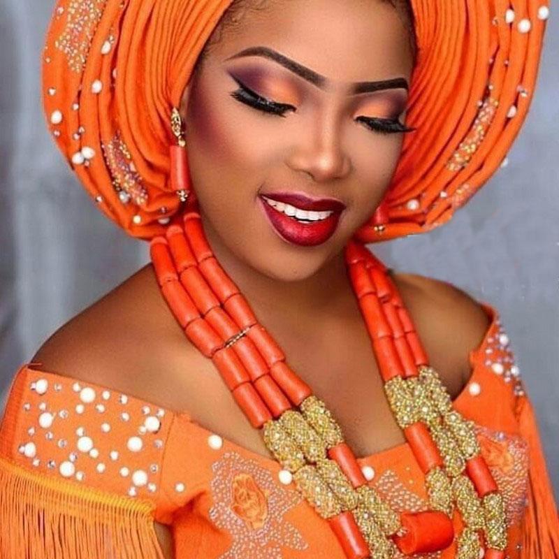 Fashion African Nigerian Wedding Necklace Earrings Bracelet Big Size Orange Coral Beads Jewelry Set For Women Free Shipping